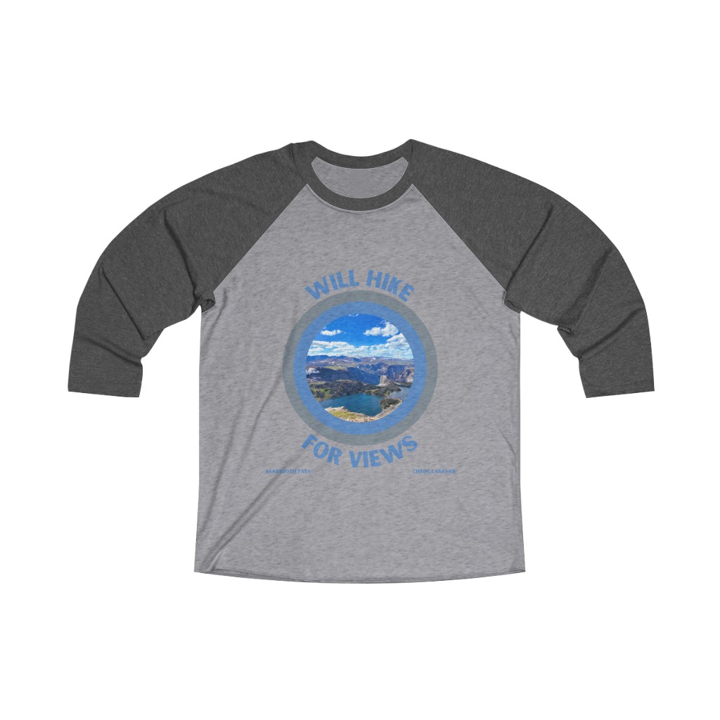 Will Hike For Views Shirt | Beartooth Highway Shirt | Unisex Tri-Blend 3/4 Raglan Tee - Image 2
