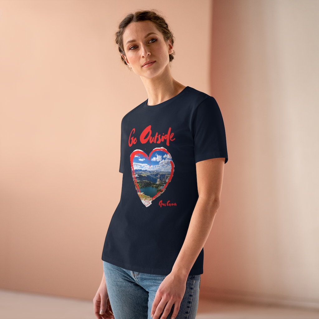 Go Outside T-Shirt | Mountain Lake | Women's Premium Tee - Image 4