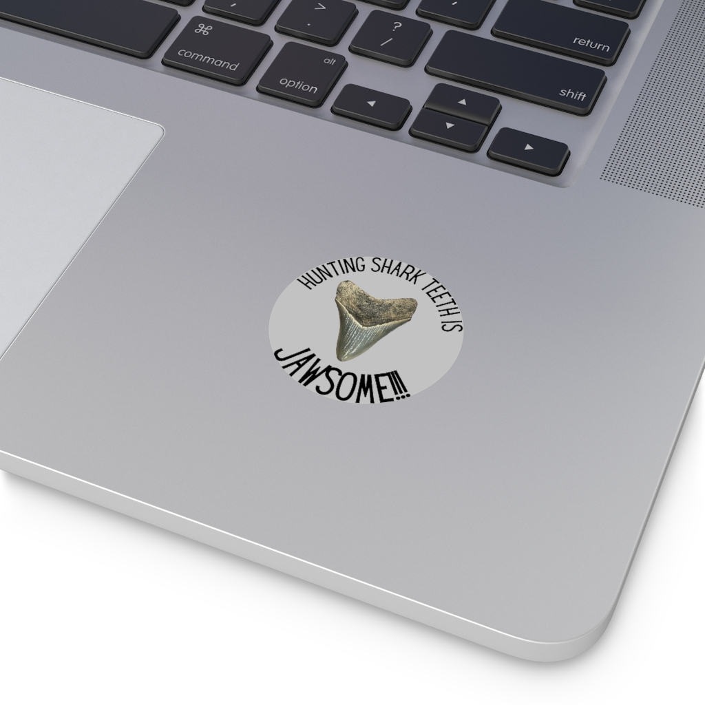 Hunting Shark Teeth is Jawsome Round Vinyl Stickers Grey - Image 8