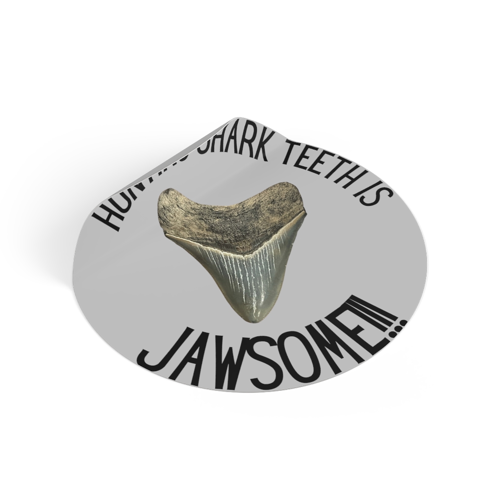 Hunting Shark Teeth is Jawsome Round Vinyl Stickers Grey - Image 6