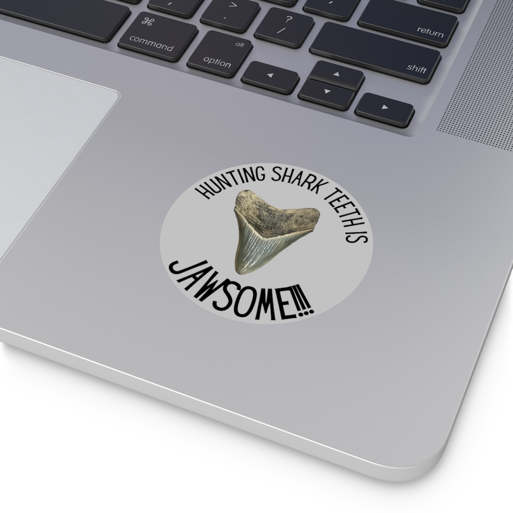 Hunting Shark Teeth is Jawsome Round Vinyl Stickers Grey - Image 12