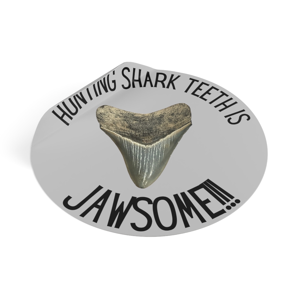 Hunting Shark Teeth is Jawsome Round Vinyl Stickers Grey - Image 10