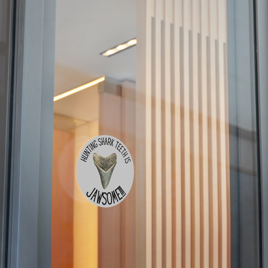 Hunting Shark Teeth is Jawsome Round Vinyl Stickers Grey - Image 15