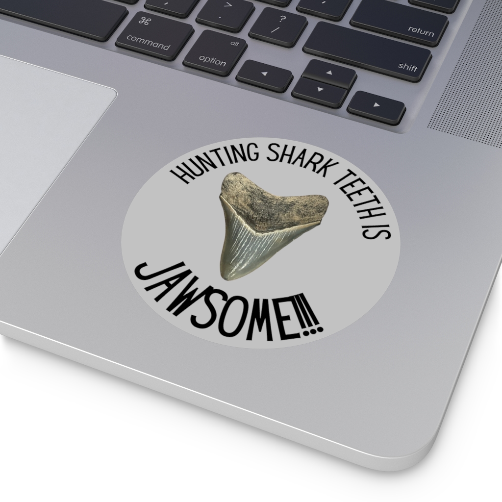 Hunting Shark Teeth is Jawsome Round Vinyl Stickers Grey - Image 16