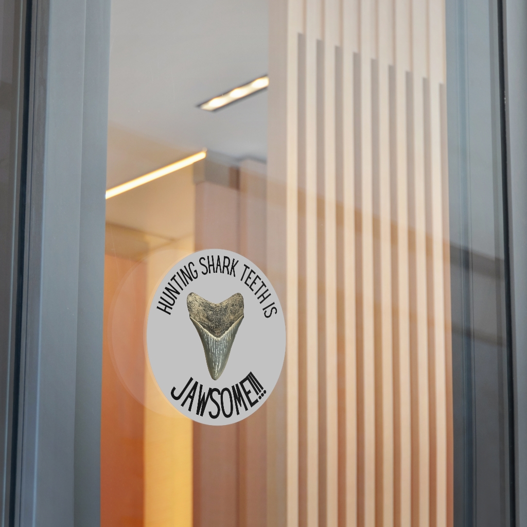 Hunting Shark Teeth is Jawsome Round Vinyl Stickers Grey - Image 3