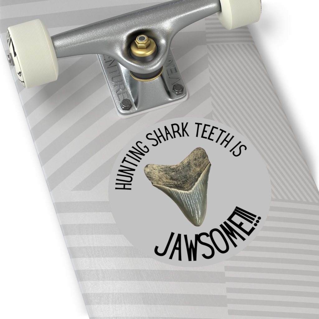 Hunting Shark Teeth is Jawsome Round Vinyl Stickers Grey - Image 4