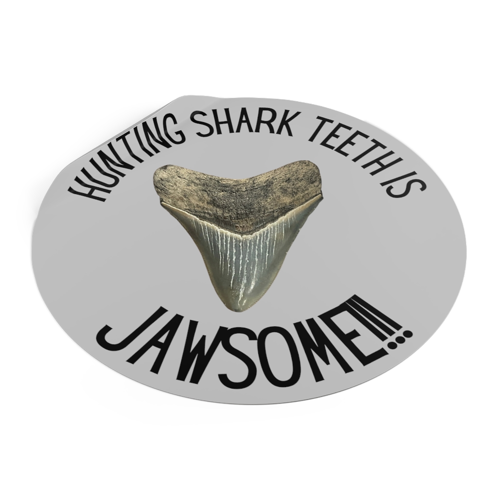 Hunting Shark Teeth is Jawsome Round Vinyl Stickers Grey - Image 2
