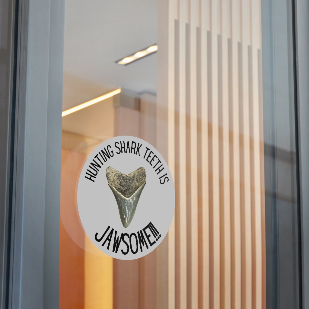 Hunting Shark Teeth is Jawsome Round Vinyl Stickers Grey - Image 19