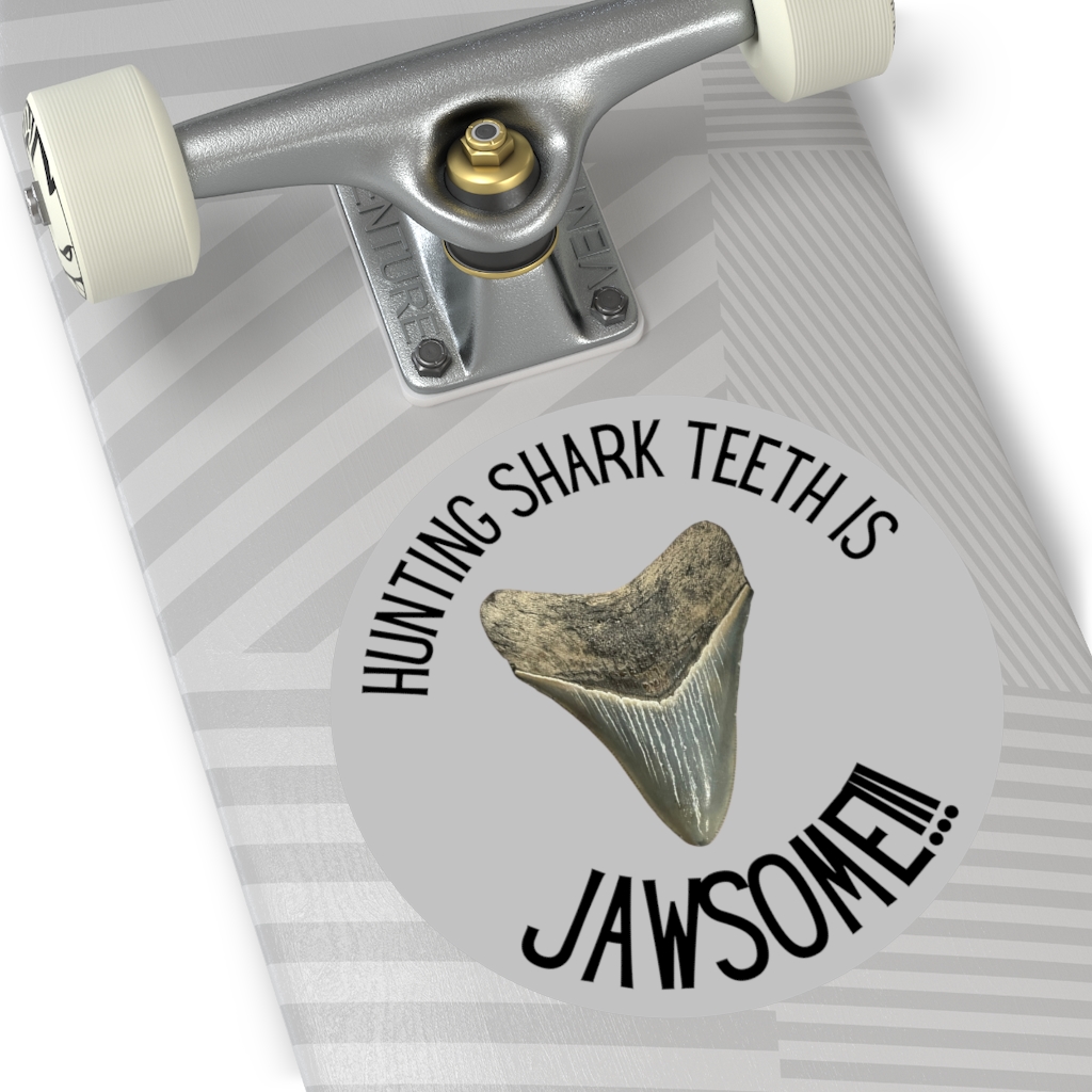 Hunting Shark Teeth is Jawsome Round Vinyl Stickers Grey - Image 20