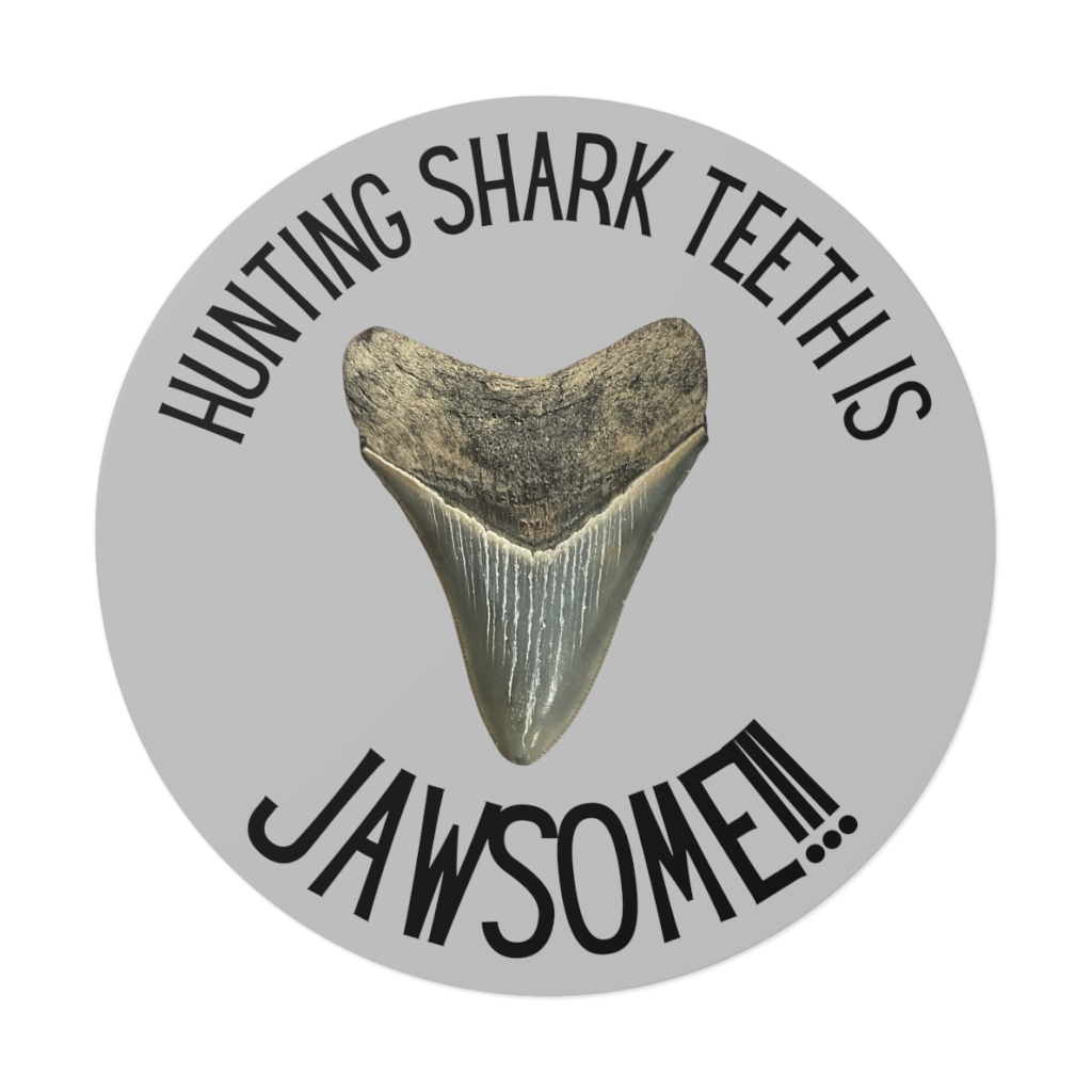 Hunting Shark Teeth is Jawsome Round Vinyl Stickers Grey - Image 17