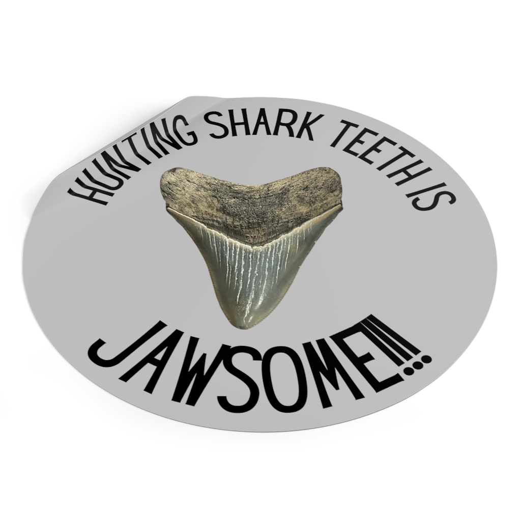 Hunting Shark Teeth is Jawsome Round Vinyl Stickers Grey - Image 18