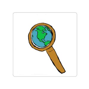 Chaos Caravan Logo Magnifying Glass and the World