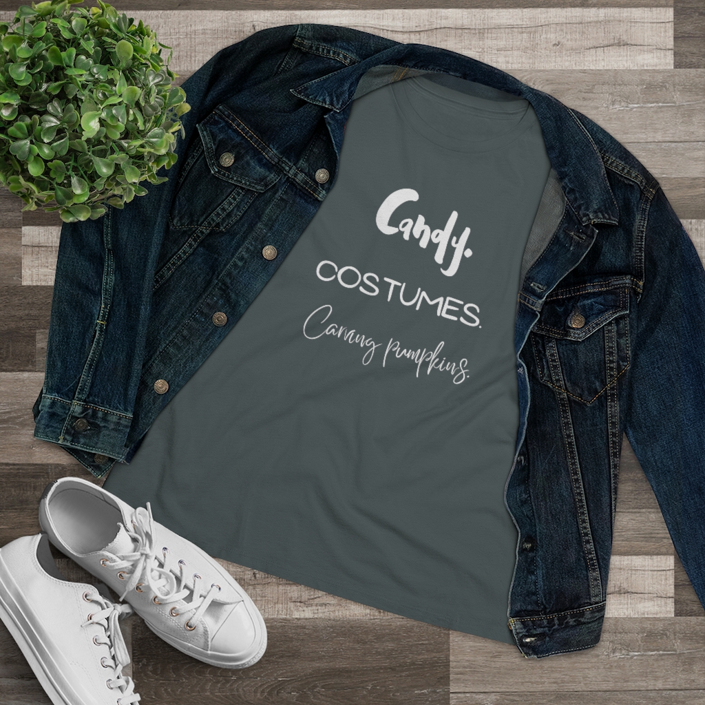Candy | Costumes | Carving Pumpkins | Halloween Women's Premium Tee - Image 10