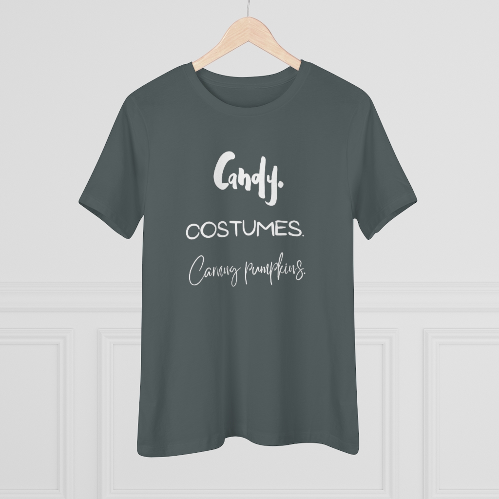 Candy | Costumes | Carving Pumpkins | Halloween Women's Premium Tee - Image 11