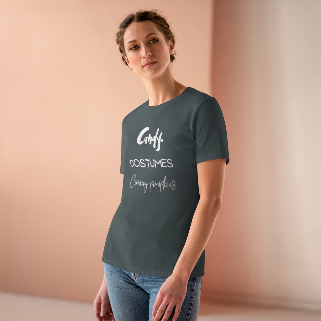 Candy | Costumes | Carving Pumpkins | Halloween Women's Premium Tee - Image 12