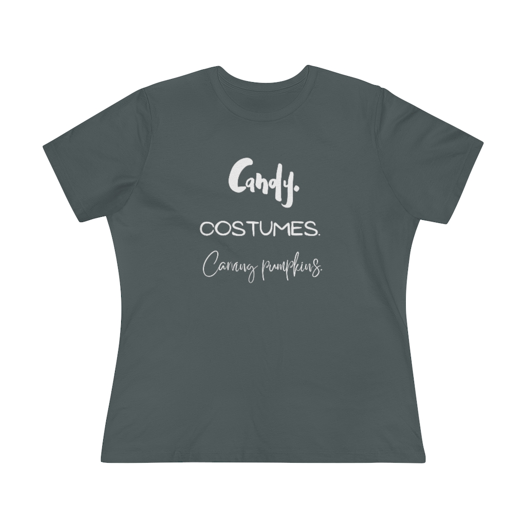 Candy | Costumes | Carving Pumpkins | Halloween Women's Premium Tee - Image 9