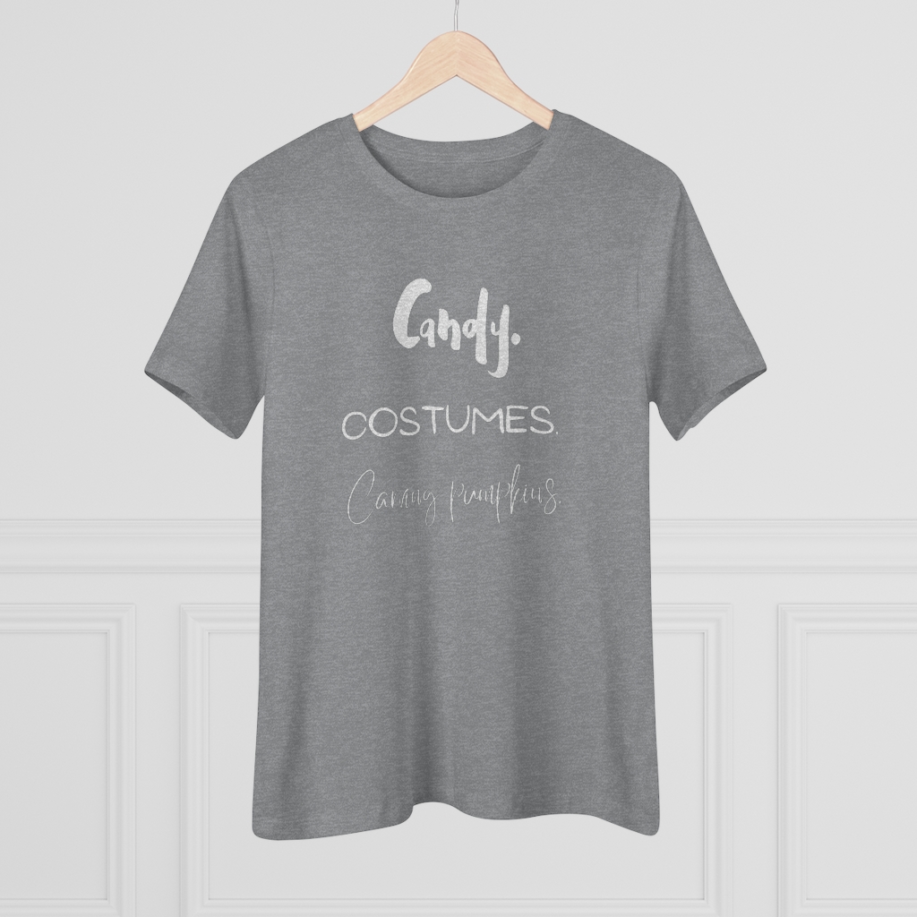 Candy | Costumes | Carving Pumpkins | Halloween Women's Premium Tee - Image 7