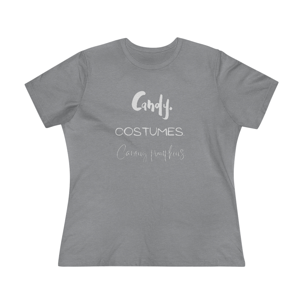 Candy | Costumes | Carving Pumpkins | Halloween Women's Premium Tee - Image 5
