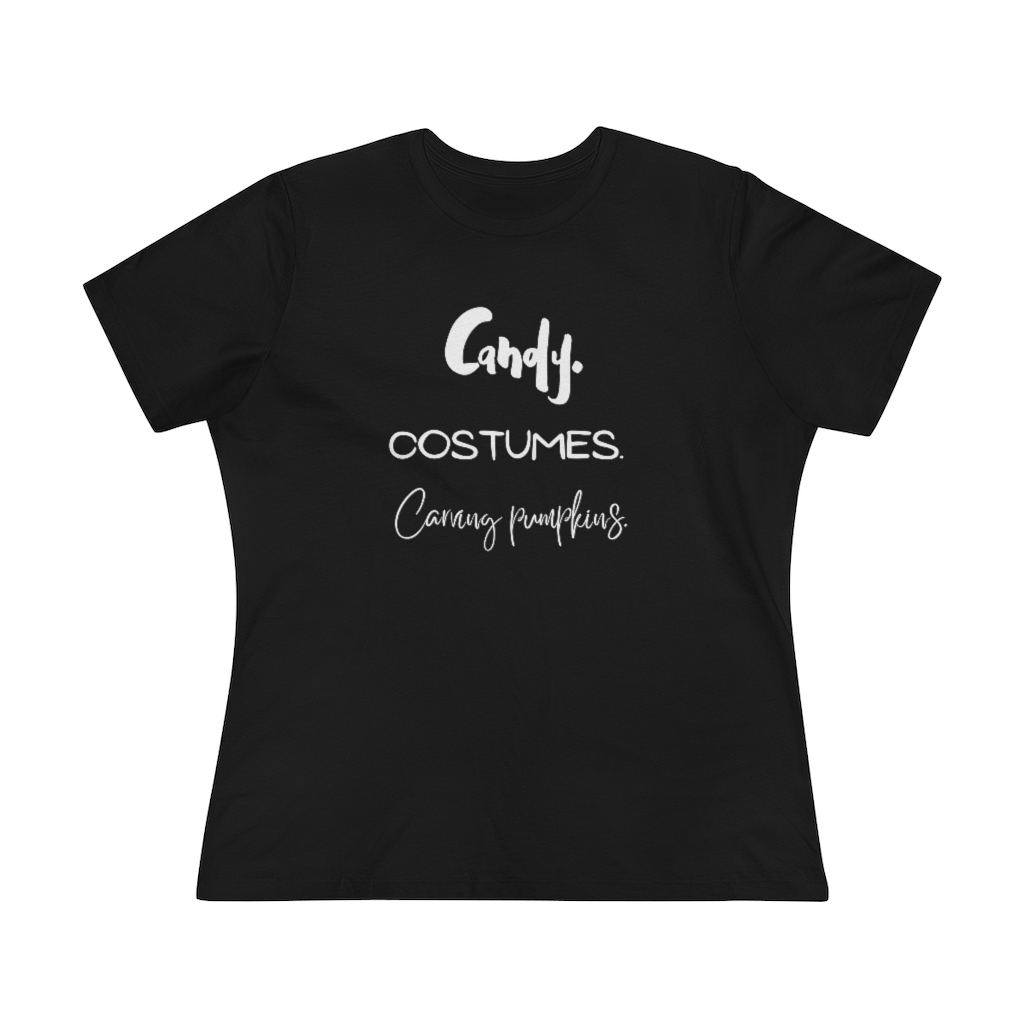 Candy | Costumes | Carving Pumpkins | Halloween Women's Premium Tee - Image 2