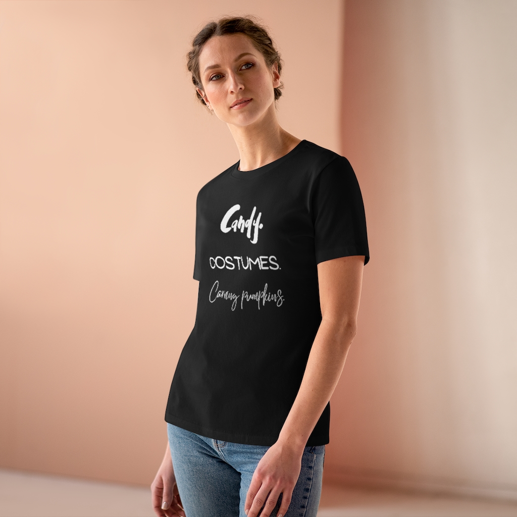 Candy | Costumes | Carving Pumpkins | Halloween Women's Premium Tee - Image 4