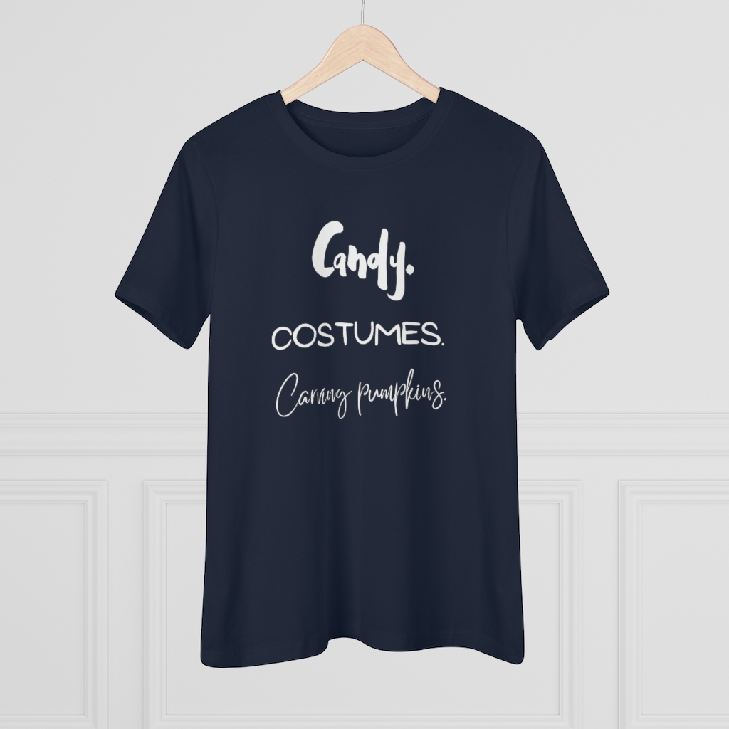 Candy | Costumes | Carving Pumpkins | Halloween Women's Premium Tee - Image 15