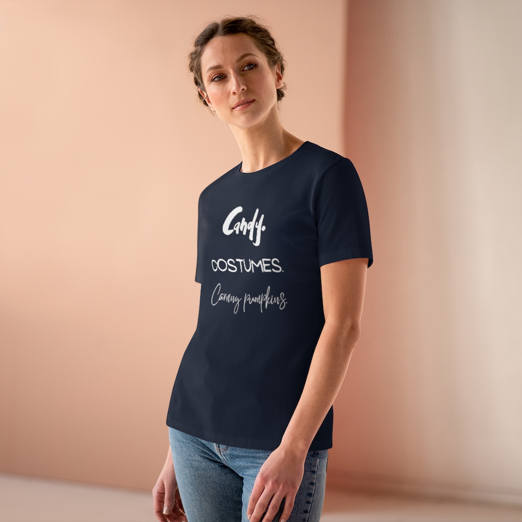 Candy | Costumes | Carving Pumpkins | Halloween Women's Premium Tee - Image 16