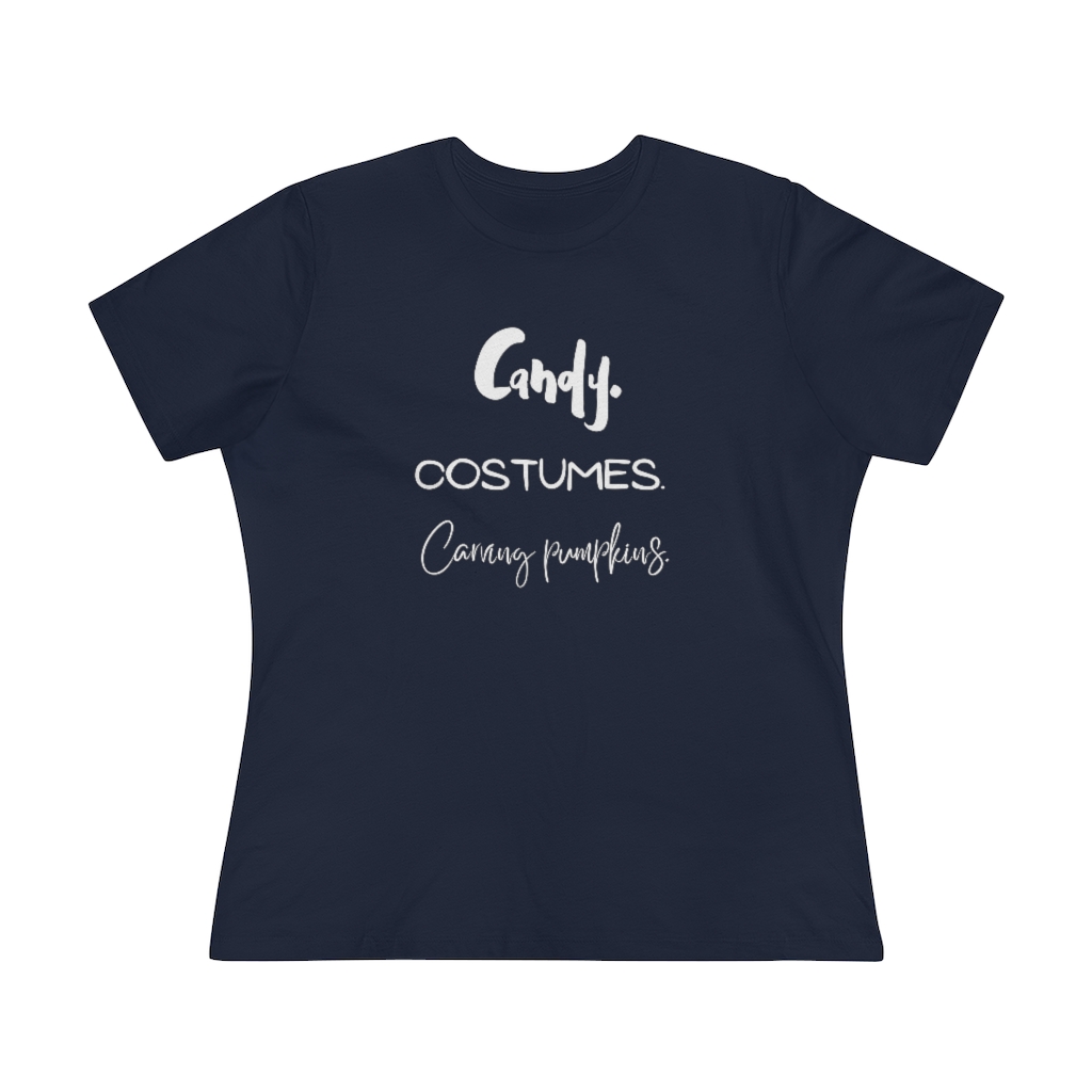 Candy | Costumes | Carving Pumpkins | Halloween Women's Premium Tee - Image 13
