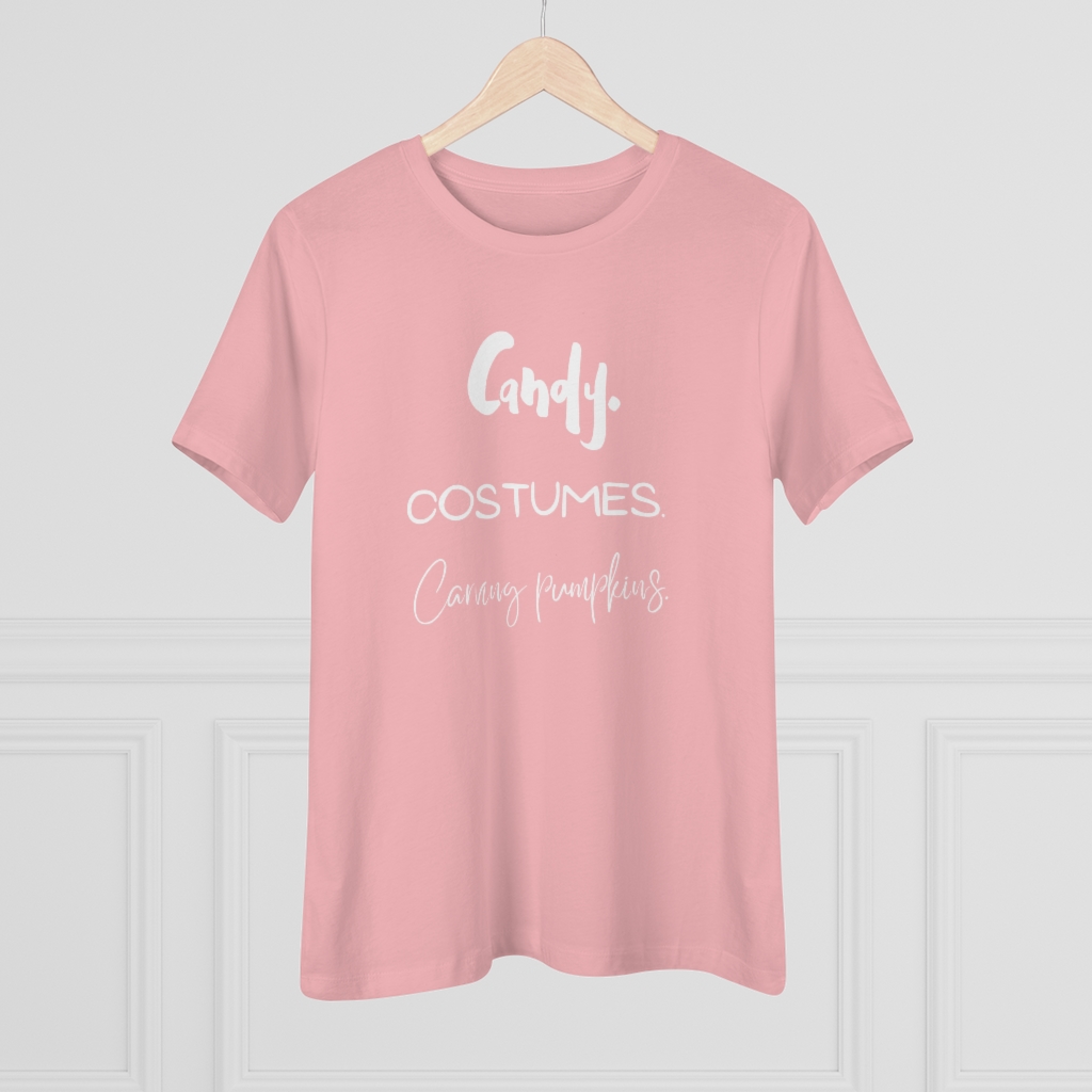 Candy | Costumes | Carving Pumpkins | Halloween Women's Premium Tee - Image 23