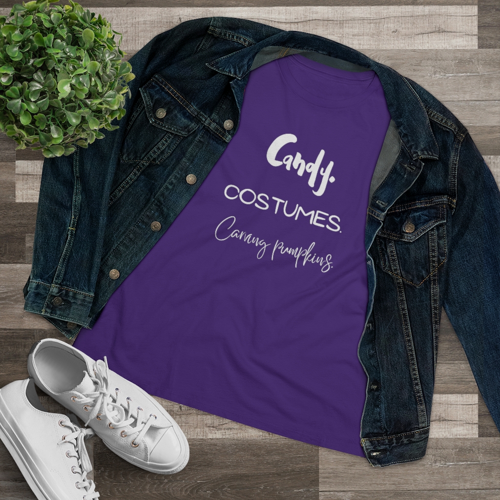 Candy | Costumes | Carving Pumpkins | Halloween Women's Premium Tee - Image 18