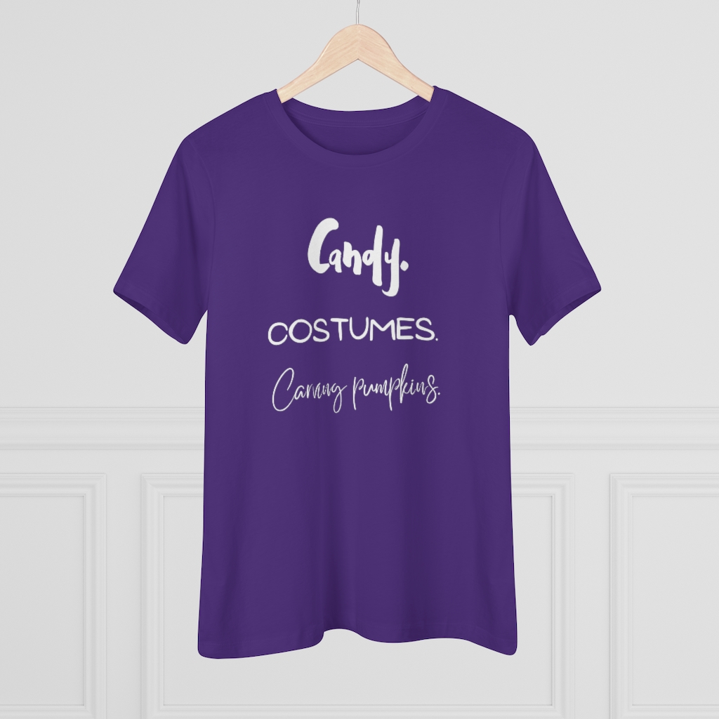Candy | Costumes | Carving Pumpkins | Halloween Women's Premium Tee - Image 19