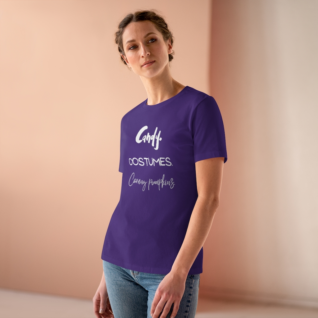 Candy | Costumes | Carving Pumpkins | Halloween Women's Premium Tee - Image 20