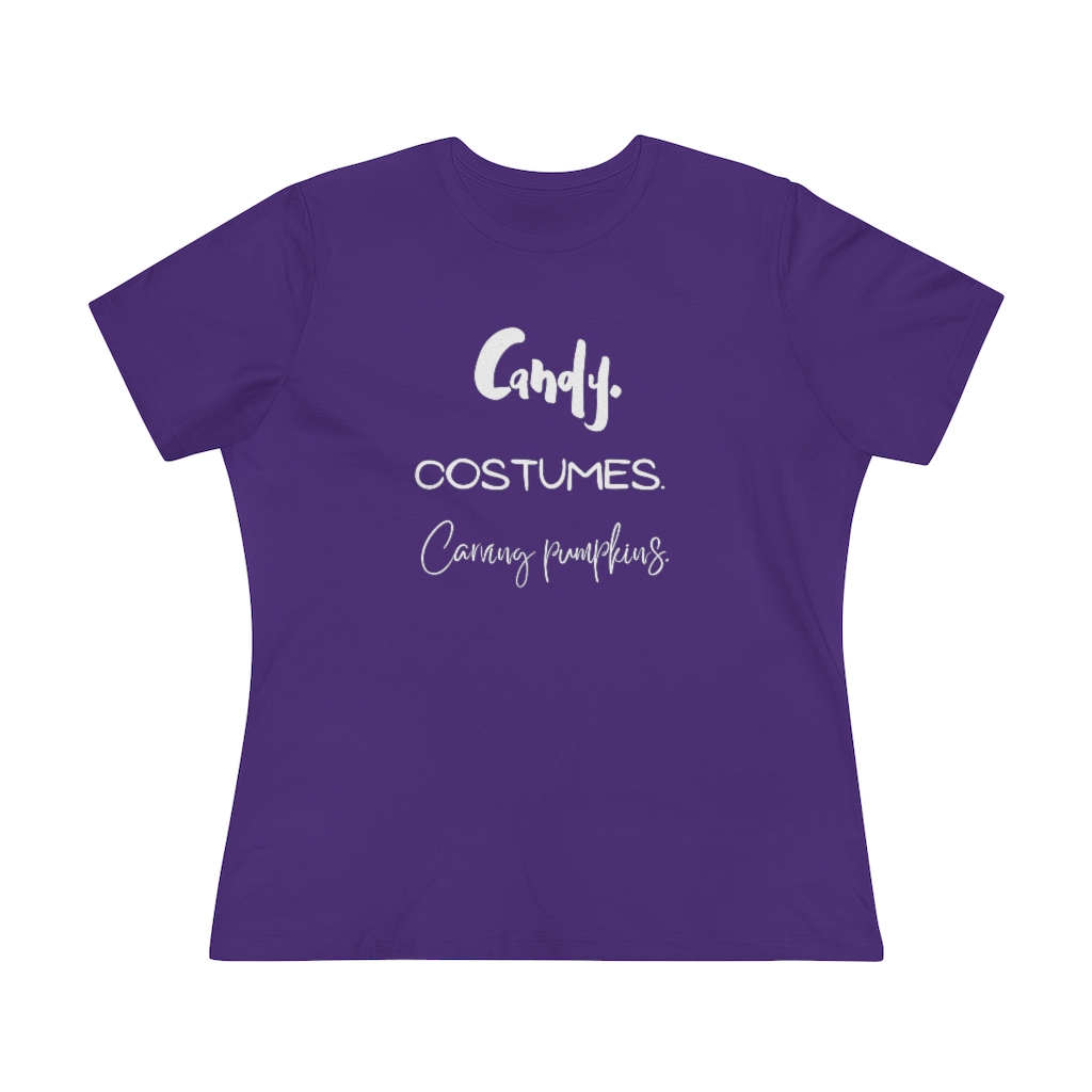 Candy | Costumes | Carving Pumpkins | Halloween Women's Premium Tee - Image 17
