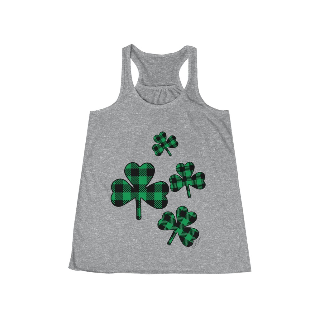 Green and Black Plaid Shamrock Tank | St. Patrick’s Day Women’s Shirt | Lucky Women's Flowy Racerback Tank - Image 5