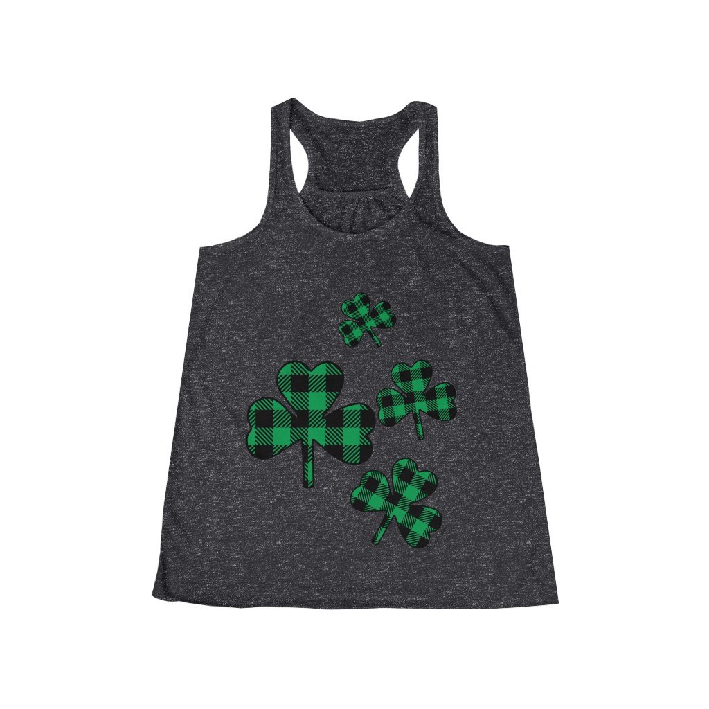 Green and Black Plaid Shamrock Tank | St. Patrick’s Day Women’s Shirt | Lucky Women's Flowy Racerback Tank - Image 6