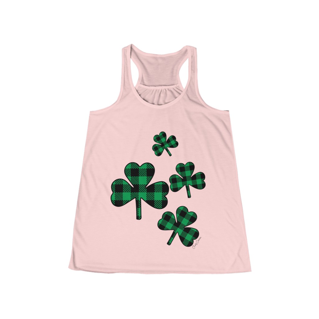 Green and Black Plaid Shamrock Tank | St. Patrick’s Day Women’s Shirt | Lucky Women's Flowy Racerback Tank - Image 3
