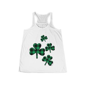 Green and Black Plaid Shamrock Tank | St. Patrick’s Day Women’s Shirt | Lucky Women's Flowy Racerback Tank