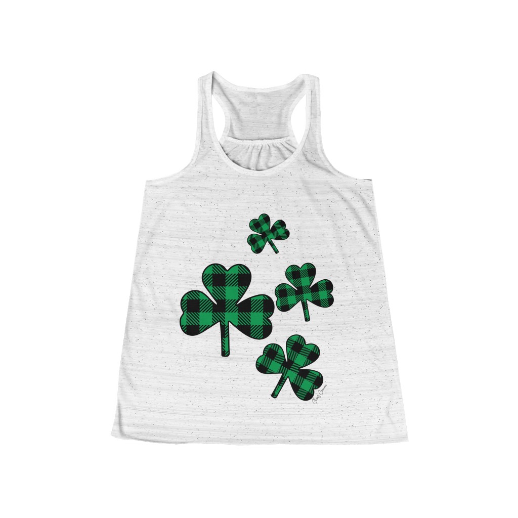 Green and Black Plaid Shamrock Tank | St. Patrick’s Day Women’s Shirt | Lucky Women's Flowy Racerback Tank - Image 2