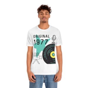 Original 1977 Tee | Vintage | Record | Microphone | Camcorder | Star | Throwback Unisex Jersey Short Sleeve Tee