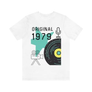 Original 1979 Tee | Vintage | Record | Microphone | Camcorder | Birth year  Unisex Jersey Short Sleeve Tee