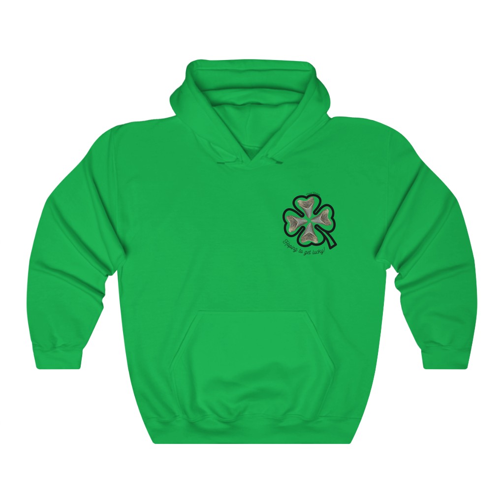 Megalodon Tooth Shamrock | St. Patrick’s Day Shark Tooth Lucky Hoodie | Four Leaf Clover Unisex Heavy Blend™ Hooded Sweatshirt