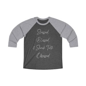 Stressed, Blessed, & Shark Tooth Obsessed Unisex Tri-Blend 34 Raglan Tee