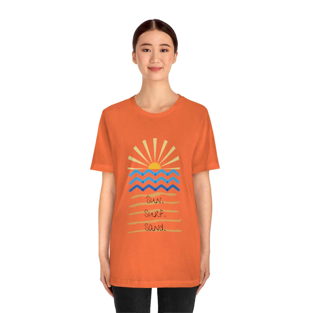 Sun. Surf. Sand. Tee | Beach Shirt | Summer Shirt | Sunset Sunrise Shirt | Ocean Shirt| Vacation Unisex Jersey Short Sleeve Tee - Image 5