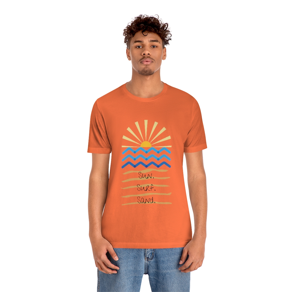 Sun. Surf. Sand. Tee | Beach Shirt | Summer Shirt | Sunset Sunrise Shirt | Ocean Shirt| Vacation Unisex Jersey Short Sleeve Tee - Image 6