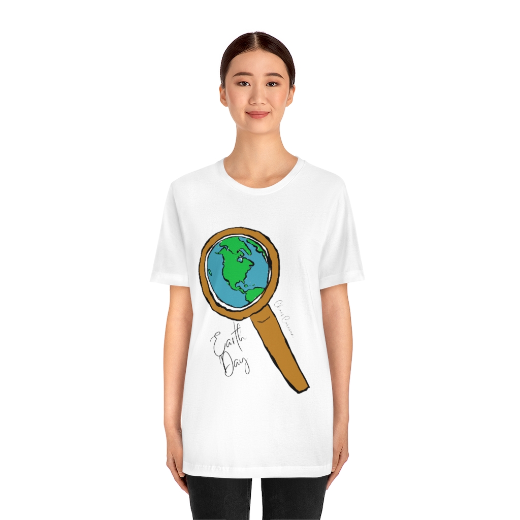Earth Day T-Shirt | Globe Shirt | World Tee | Magnifying Glass and Earth  Shirt |Unisex Jersey Short Sleeve Tee - Image 2
