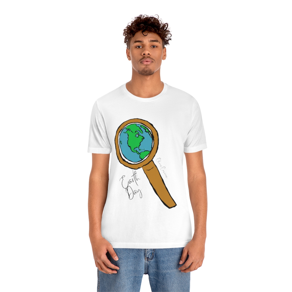 Earth Day T-Shirt | Globe Shirt | World Tee | Magnifying Glass and Earth  Shirt |Unisex Jersey Short Sleeve Tee - Image 3