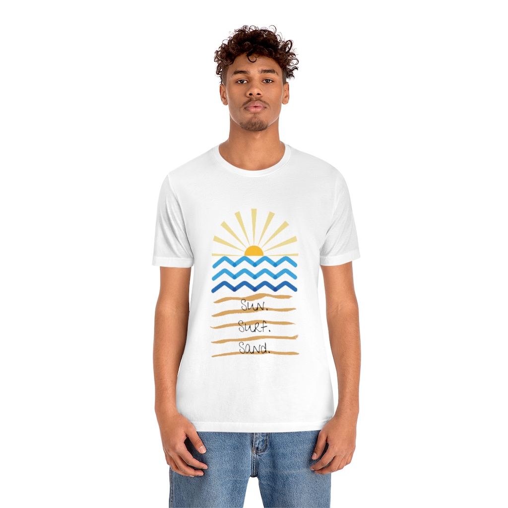 Sun. Surf. Sand. Tee | Beach Shirt | Summer Shirt | Sunset Sunrise Shirt | Ocean Shirt| Vacation Unisex Jersey Short Sleeve Tee