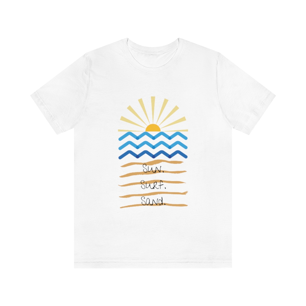 Sun. Surf. Sand. Tee | Beach Shirt | Summer Shirt | Sunset Sunrise Shirt | Ocean Shirt| Vacation Unisex Jersey Short Sleeve Tee - Image 2