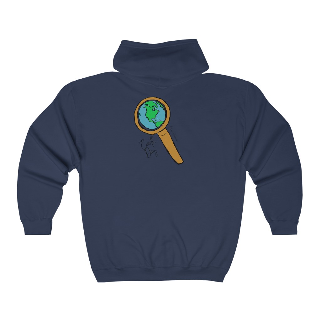 Earth Day World and Magnifying Glass Hoodie | Globe World View Zip Hoodie | Logo Earth Day Sweatshirt |Unisex Heavy Blend™ Full Zip Hooded Sweatshirt - Image 6