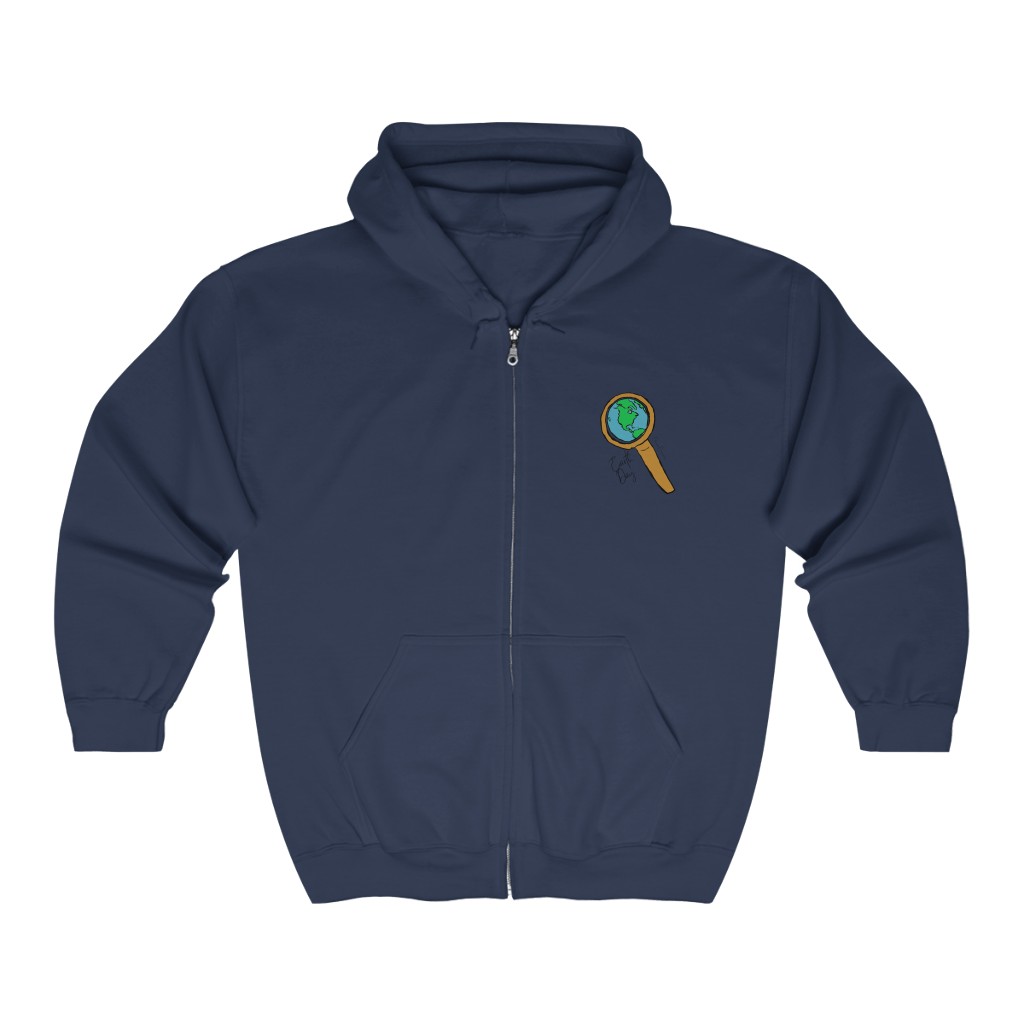Earth Day World and Magnifying Glass Hoodie | Globe World View Zip Hoodie | Logo Earth Day Sweatshirt |Unisex Heavy Blend™ Full Zip Hooded Sweatshirt - Image 5