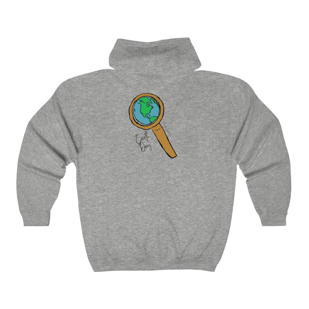 Earth Day World and Magnifying Glass Hoodie | Globe World View Zip Hoodie | Logo Earth Day Sweatshirt |Unisex Heavy Blend™ Full Zip Hooded Sweatshirt - Image 2